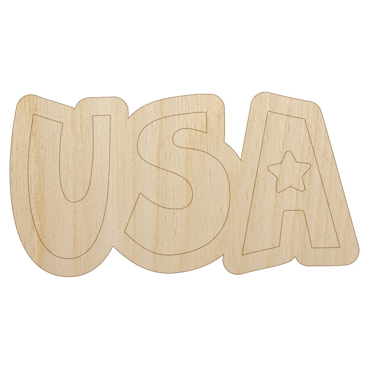 USA Fun Patriotic Text United States of America Unfinished Wood Shape Piece Cutout for DIY Craft Projects